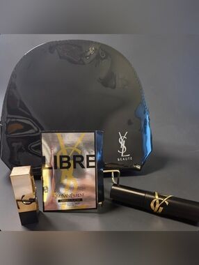 Yves Saint Laurent Black & Gold Cosmetic Pouch Set NEW